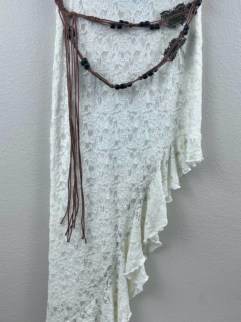 Madden Girl Ivory Lace Asymmetrical Skirt Ruffle Boho Cottagecore Belted Small